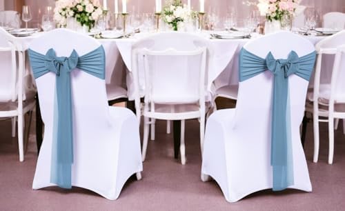 MDS Pack of 125 Chiffon Chair Sashes for Wedding & Event Décor - Dusty Blue - Image 2