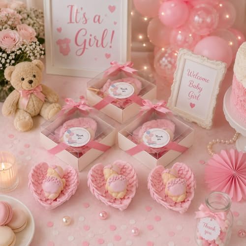 Baby Shower Favor, Set of Stone Angel with Wing Baby Favor Magnet, Pink white Blue Baby Favor Boy with Thank You Tags, Favor, Magnets, Gender Reveal (Blue, Set of 20) - Image 3