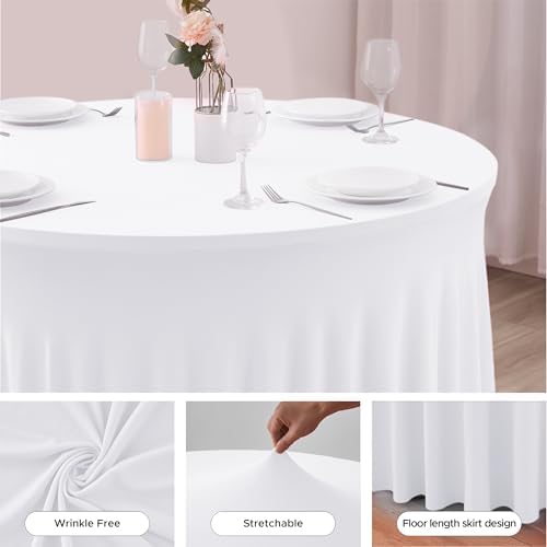 Fitted White Spandex Table Skirts for Wedding Party,72 Inch Round,4 Pack - Image 4