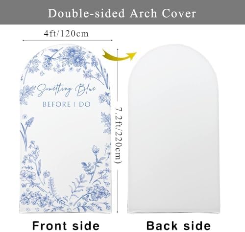 Bridal Shower Arch Backdrop Stretchy Fitted Cover 7.2ft Something Blue Before I Do Party Floral Flowers Toile Bride to be Chiara Wall Arched Photo Background Welcome Sign 7ft - Image 2