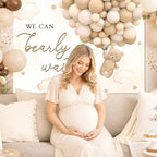 MEHOFOND 10x7ft Bear Baby Shower Backdrop We Can Bearly Wait Baby Shower Party Decorations for Boy Hot Airs Balloons Watercolors Clouds Stars Photography Background Newborn Photo Booth Props (Brown) - Image 3