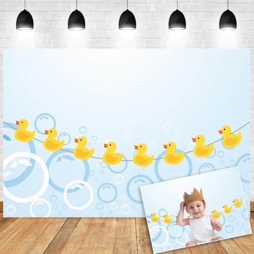 Rubber Duck Photo Backdrop Duck Baby Shower Backdrop Yellow Rubber Ducky Bubbles Photography Background Children Kids Newborn Birthday Party Decoration Banner Vinyl Photoshoot Props 15x10ft by OERJU