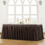 Partisky Chocolate Brown Polyester Table Skirt for Rectangle Tables 14ft, Wrinkle Resistant Pleated Ruffle Table Cloth for Banquet Wedding Trade Baby Shower Display Gift Dining Table - Image 2