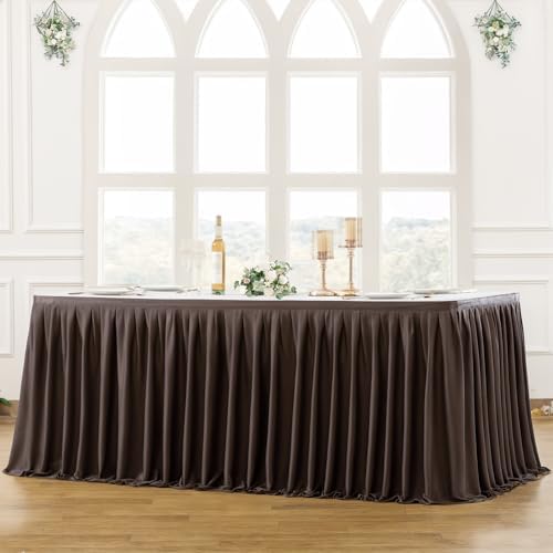 Partisky Chocolate Brown Polyester Table Skirt for Rectangle Tables 14ft, Wrinkle Resistant Pleated Ruffle Table Cloth for Banquet Wedding Trade Baby Shower Display Gift Dining Table - Image 2