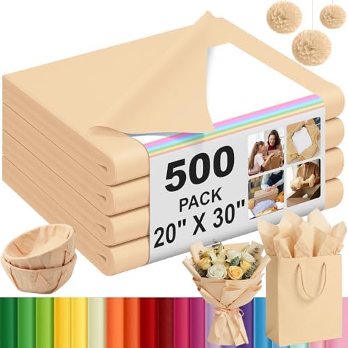 500 Sheets Kraft Tissue Paper Bulk 20 x 30 Inch for Fall Floral Packaging by Qilery