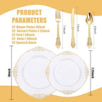 125PCS White and Gold Plastic Plates for Wedding and Party - Image 2