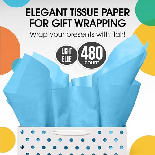 Party Solids Light Blue Tissue Paper for Gift Bags 15" X 20" 480 Sheets - Image 4