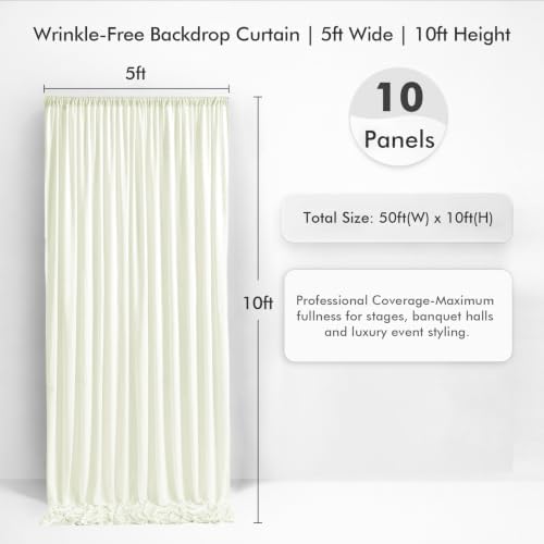 50×10 Ivory Backdrop Curtain for Wedding Party Decorations Wrinkle Free - Image 2