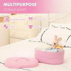 Sea Team Oval Storage Basket, Woven Cotton Rope Basket with Lid, Pink - Image 2