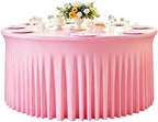 GALLETY 132inch Pink Round Tablecloth, Circle Stretch Table Cloths for 6 FT Tables, Wrinkle Free Round Table Skirt for Wedding Birthday Photography Party Social Events Engagement Party Decorations by Creativepartyuniquedecorat
