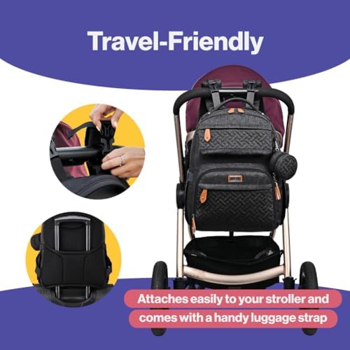 BabbleRoo Diaper Bag Backpack - Travel Large Baby Diaper Bag with Changing pad, Waterproof Baby Bags for Mom & Dad, Unisex Bags with Pacifier Case, Luggage Strap & Stroller Clips– Black - Image 6