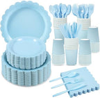 50 Set Blue Plates and Napkins Scalloped Light Blue Dinnerware by Xiangqu