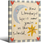 Wrapped Framed Colorful Kids Quotes Motivational Wall Art 12x16 inch HOW WONDERFUL LIFE IS NOW YOU'RE IN THE WORLD Poster Cute Moon And Stars Canvas Prints Nursery Classroom Wall Decor by Medpol