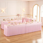 4 Pack 6ft Pink Spandex Table Cloths for Rectangle Tables Wrinkle Free Pink Rectangle Tablecloths Stretch Fitted Table Cover with Skirt for Baby Shower Girl Birthday Party Wedding Banquet Buffet - Image 6