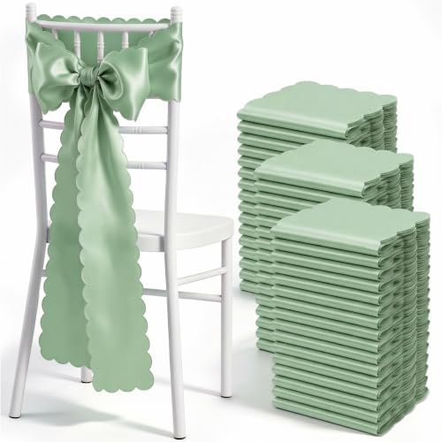 50 Pcs Sage Green Satin Chair Sashes Bows, 7 x 108 Inch by Unknown