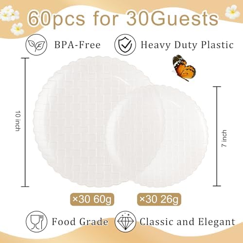 Festiva 60PCS Clear Ivory Plastic Plates - Heavy Duty Weave Pattern Fancy Disposable Plates -serve for 30 guests Include 30PCS 10" & 30PCS 7" Plates for Bithday &Thanksgiving Party(Ivory) - Image 2