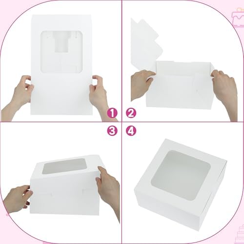 30pcs Cake Boxes and 30 Pack 10 Inch Round Cake Boards,10x10x5 Inches White Square Bakery Boxes with Window Cajas Pasteles for Cookies Pies Cupcakes Pastry - Image 3