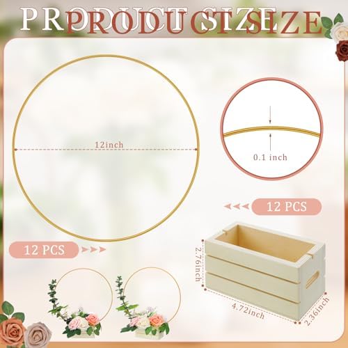 FoldTier 24 Pcs 12 Inches Metal Floral Hoop Centerpiece with Tables Stand - Image 2