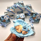 Blue Baby Shower Favor Set, 16 Stone Angel Magnets with Wings, boy Gender Reveal Thank You Tags, Baptism & Communion Favors (Blue) - Image 5