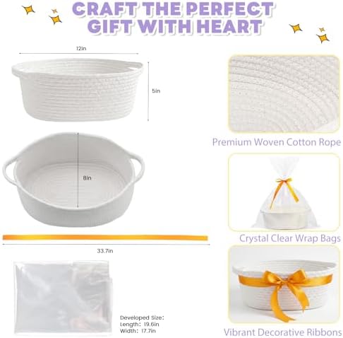 Zounys 20Pack Small Woven Gift Basket with Bags and Bows, DIY White Baskets for Gifts, Baskets for Gifts Empty to Fill for Nursery, Baby Shower, Birthday Party and New Mom Presents - Image 3