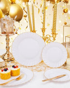YOUBET 175PCS White and Gold Scalloped Plastic Plates for Party Wedding - Image 5