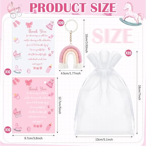 Halloscume 20 Girls and Boys Baby Shower Favors Gifts for Guests Baby Shower Pens Boho Keychain Thank You Cards for Gender Reveal Party Favor(Pink) - Image 3