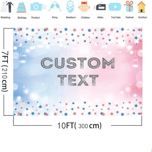 MEHOFOND 10x7ft Custom Gender Reveal Backdrop Personalized Custom Boy or Girl What Will Baby Be Decorations Banner Pink and Blue Custom Your Color, Text, Image, Logo for Baby Shower - Image 4