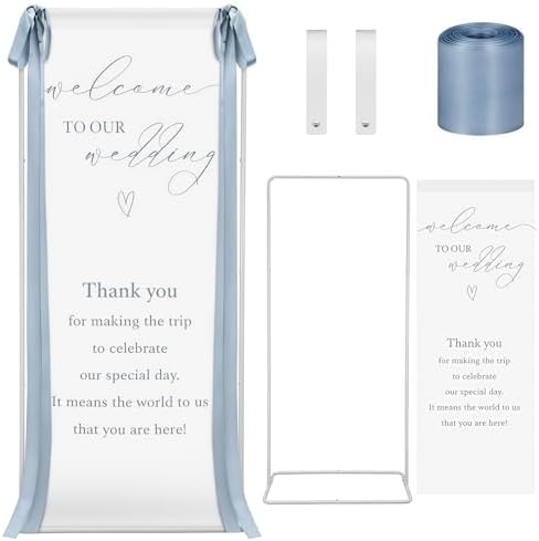 Wedding Welcome Linen Sign Stand with Satin Ribbon(Blue) by Unknown