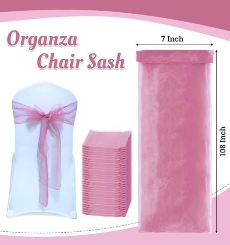 MDS Pack of 150 Organza Chair Sashes for Wedding & Event Décor – Dusty Pink - Image 3
