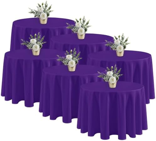 Fitable 6 Pack Purple Tablecloths 90 Inch Round for 36"-72" Tables by Fitable