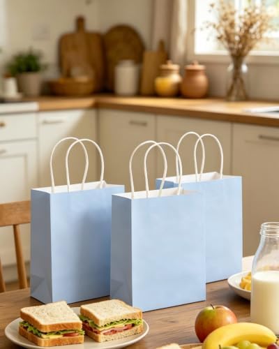 qiqee 100PCS Gift Bag with Handles Bulk Light Blue Paper Bags Multiple Uses (8.3"x3"x6"inch Small Size) - Image 6