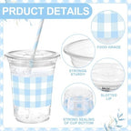 Sliner 50 Sets 16oz Light Blue White Gingham Party Plastic Cups - Image 2