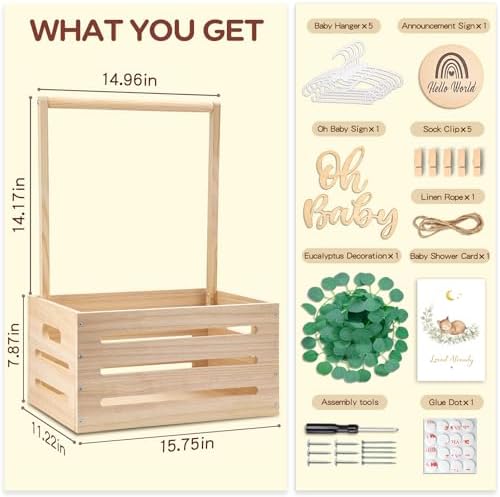 Wooden Baby Shower Crate Closet - Personalized Baby Gift Baskets with Hangers, Large Newborn Boys Girls Clothes Storage Box for Newborn New Parent - Image 3