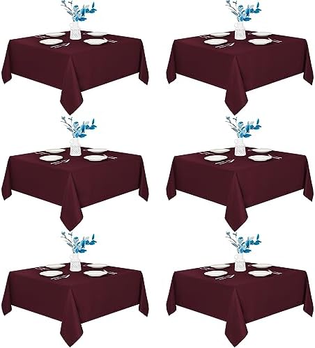 Fitable 6 Pack Burgundy Square Tablecloths 70x70 Inch for 2-4 Ft Tables by Fitable