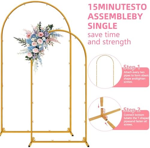Wedding Arch Backdrop Stand, Gold Metal, Set of 2, 7.2FT and 6FT, for Birthday Party, Baby Shower, Graduation, Photo Booth, Balloon Floral Decoration - Image 7