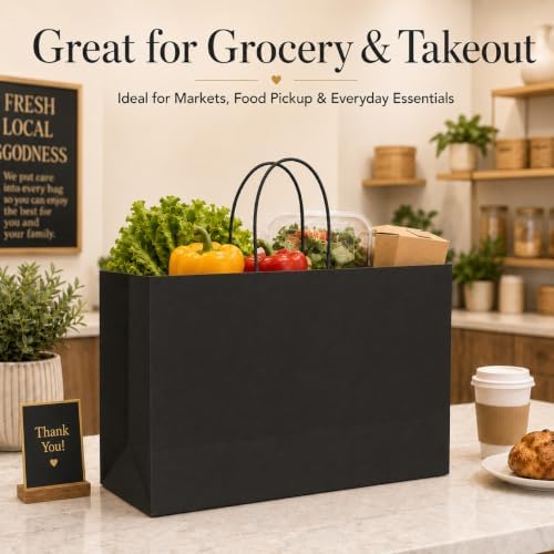 GSSUSA Black Paper Bags with Handles, Large Shopping Bags 16x6x12, 100 Pack - Image 7