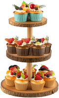 Rustic 3-Tier Wooden Cupcake Stand & Cake Tower – Natural Paulownia Wood Tiered Display for Weddings, Parties, Baby Showers, Holidays (Farmhouse Décor, Handcrafted Bark Design) by Gusnilo