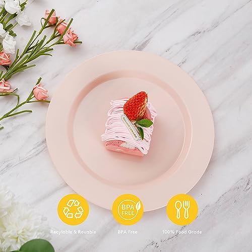 Goodluck 200PCS Disposable Pink Plastic Plates, Heavy Duty Disposable - Image 2