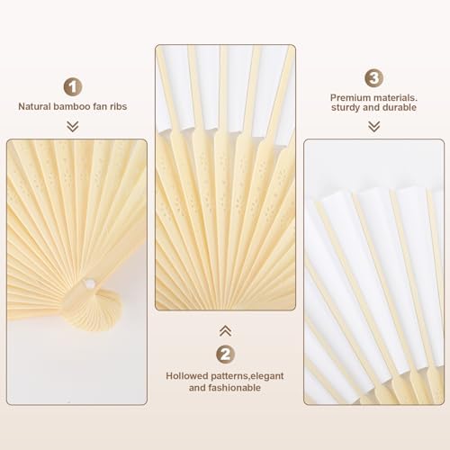 WAYASDCU 100pcs Paper Fans Handheld Folding Fans Bulk Fans for Line Dancing Bulk White Wedding Fans Folding Fans Handheld for Guest Dancing Party DIY Craft Photo Props Wall Decoration - Image 3