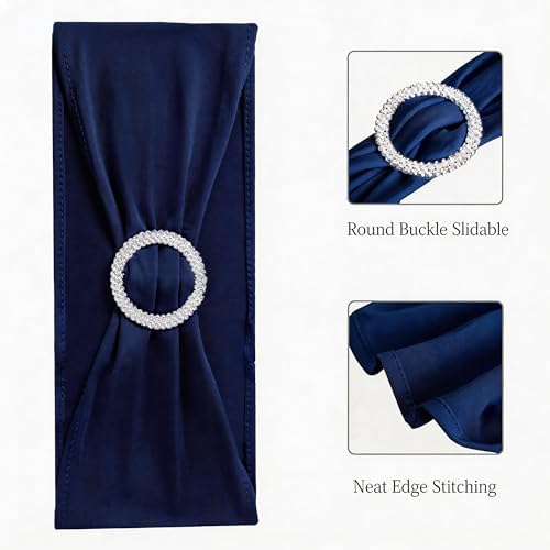 Spandex Navy Blue Chair Sashes 100 Pack Wedding Chair Bows Bands Buckles - Image 4