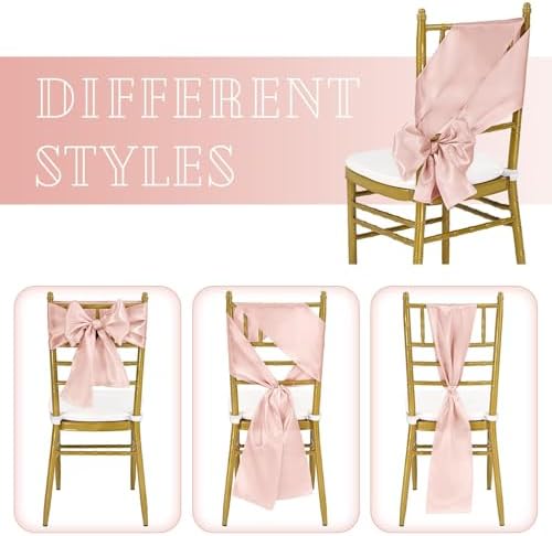 fani 60 PCS Satin Chair Sashes, 7x78 Inch, Rose Gold - Image 4