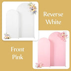 White and Pink Arch Backdrop Cover 7.2FT 6FT Wedding Arch Covers Set of 2 Spandex Fitted Fabric Backdrops Double-Color Arches Covers Stretchy Backdrop for Party Baby Shower Birthday Decoration - Image 5