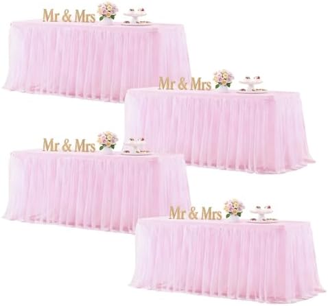Baby Pink Table Cloth Spandex Table Covers 8ft Fitted Tulle Tablecloth Rectangular Desk Skirt Stretch Light Pink Table Cloths Covers Party Banquet Birthday Baby Shower Wedding Table Cloth, 4 Pack by HBBMAGIC