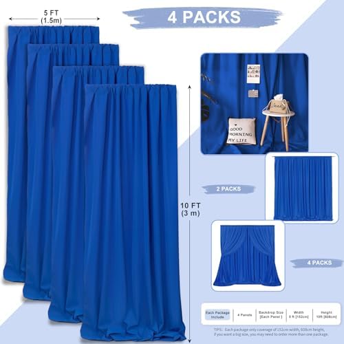 Royal Blue Backdrop Curtains 20ftx10ft Wedding Polyester Photo Drapes - Image 3