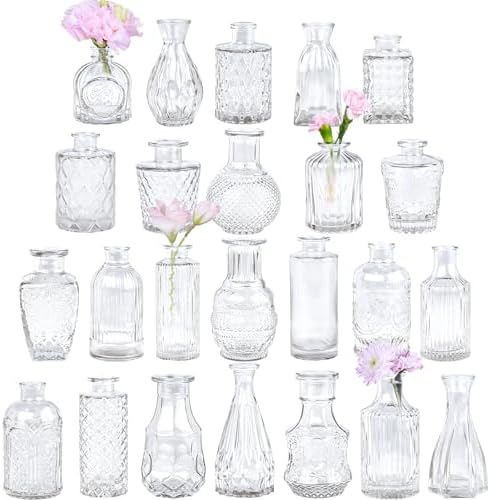 TBWIND 24pcs Clear Glass Bud Vases Set by TBWIND