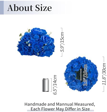 BLOSMON Artificial Flower Balls Wedding Centerpieces 10pcs 11.8" Royal Blue Fake Flowers Rose Hydrangea Ball Arrangement Center Pieces for Table Silk Floral Bouquet for Wedding Party Home Decor - Image 5