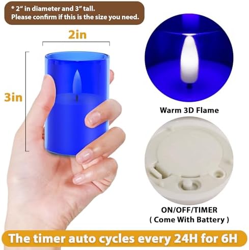 12Pack Flameless LED Candles with Timer, Battery Operated, Blue, 2"x3" - Image 2