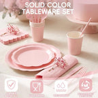 350 Pcs Light Pink Party Plates Cups and Napkins Set, Disposable Paper Dinnerware Set with 9” & 7” Plates, Cups and Napkins for Baby Shower, Bridal Shower, Tea Party, Christmas Party - Image 5