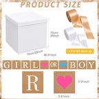 VercanMonth 28 Inches Giant Gender Reveal Gift Box with Lid Kit Extra Large White Gift Box with Boy or Girl Party Banner and White Gold Ribbons for Gender Reveal Birthday Party Baby Shower Decor - Image 2