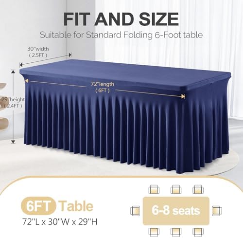 PARTISKY Navy Blue Spandex Tablecloth for 6ft Rectangle Tables, Stretchable Table Cover Skirt for Folding Tables Weddings Parties Banquets Events Trade Shows and Dessert Table - Image 4
